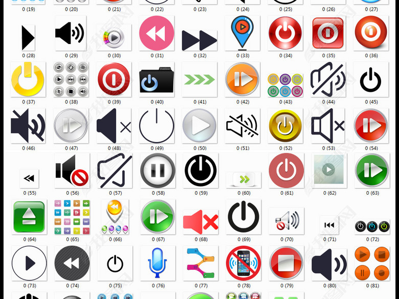 各种播放暂停快进快退静音开机关机按钮素材图