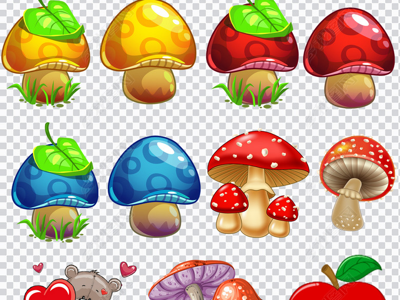 300DPI高清卡通梦幻蘑菇屋,蘑菇PNG免抠素材