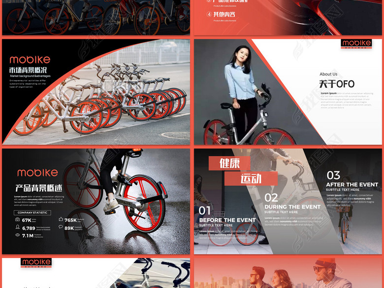 摩拜单车共享单车小黄车哈喽单车PPT模板(图