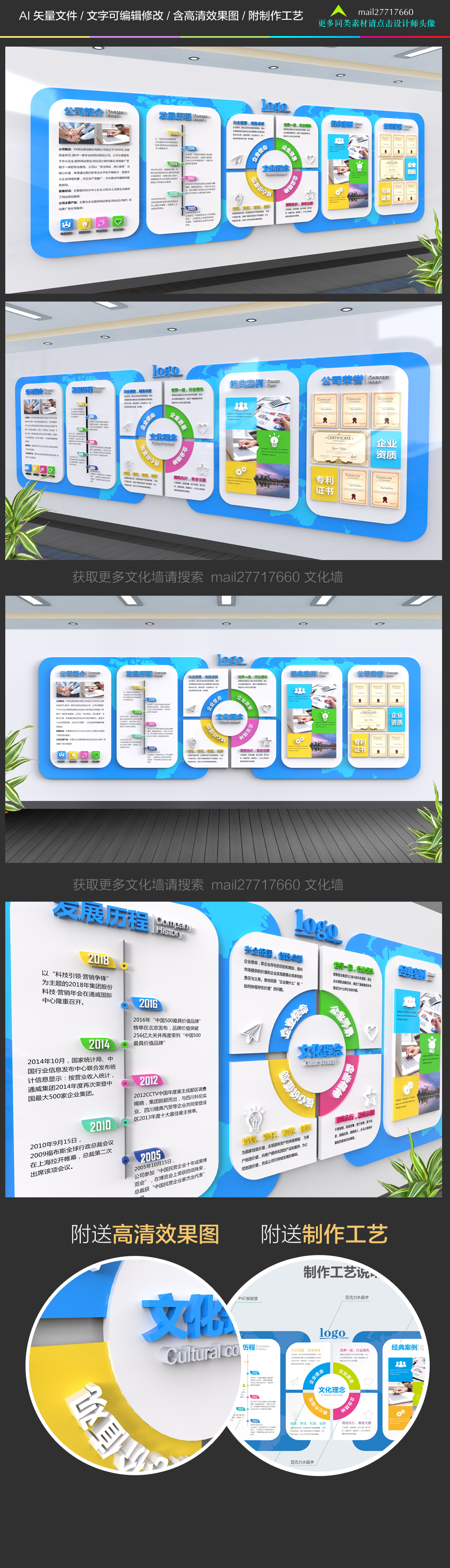 原创蓝色企业文化墙企业宣传栏模板-版权可商用