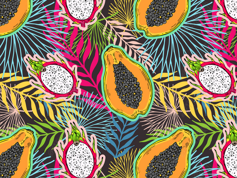 手绘矢量图火龙果木瓜热带植物图片下载ai素材