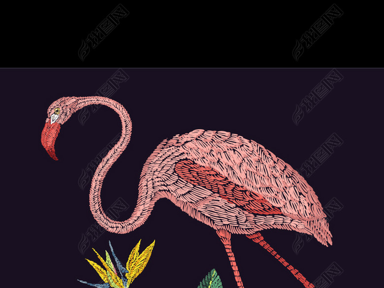 手绘工笔画火烈鸟图案图片下载ai素材