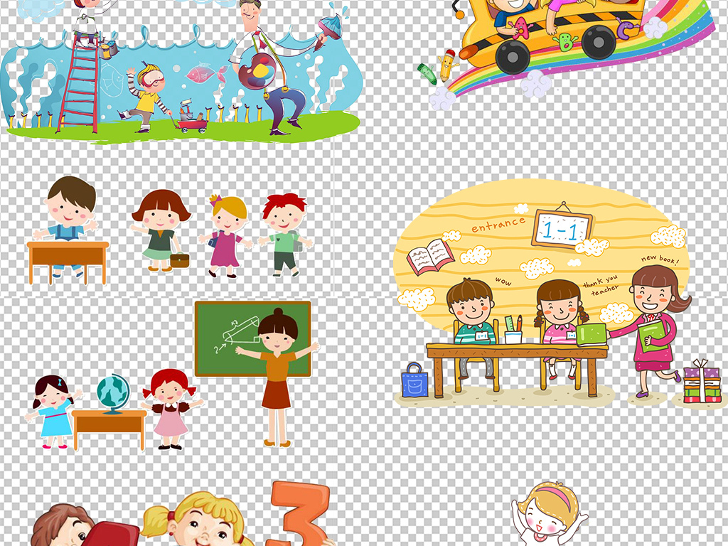 卡通儿童小孩小学生幼儿学习开学图片.