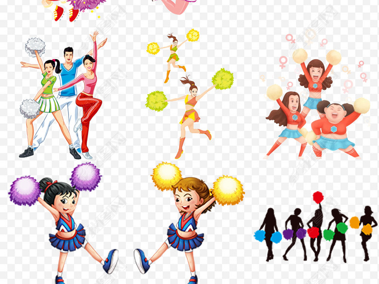 卡通小女孩啦啦队跳舞免抠png设计元素图片下