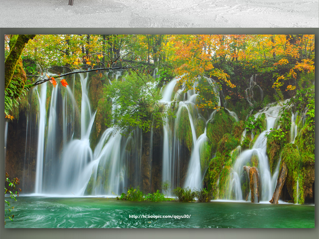 克罗地亚瀑布风景3d电视背景墙