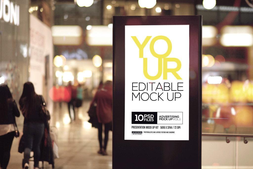 街头夜景灯箱广告牌样机图片设计素材_高清其