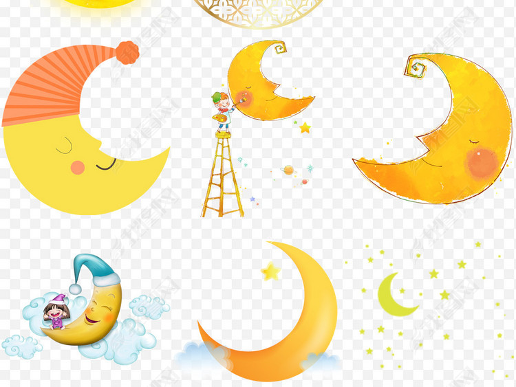 卡通手绘可爱月亮晚安睡眠设计PNG素材