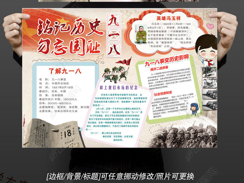 psd纪念九一八918事变爱国教育小报手抄报图