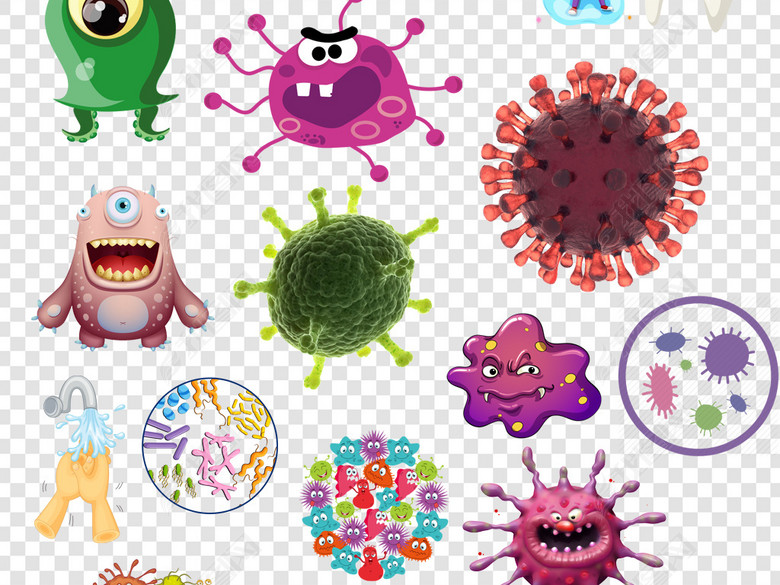卡通细菌真菌病毒png海报素材图片下载png素材-装饰图案-我图网