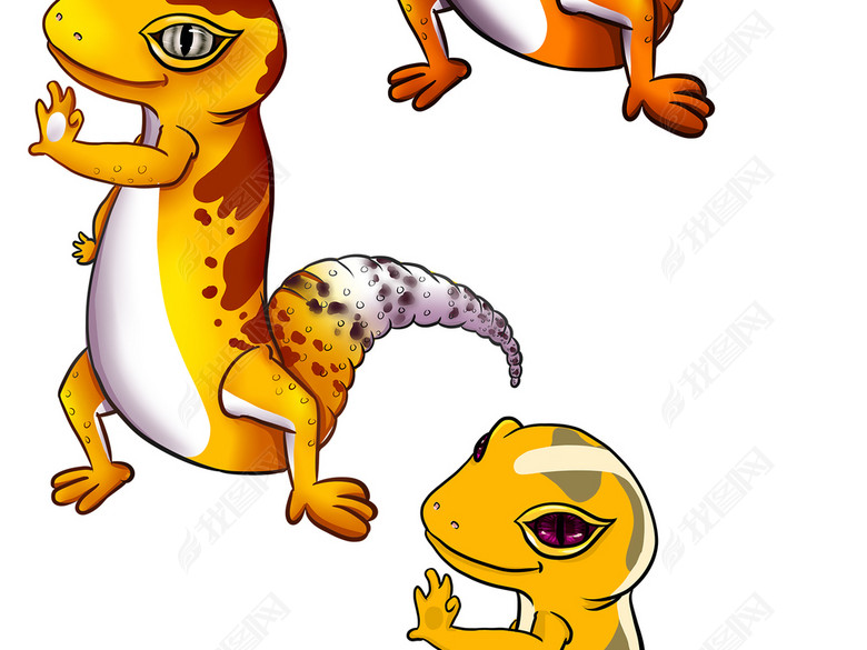 卡通可爱蜥蜴动物手绘吉祥物设计豹纹守宫图片