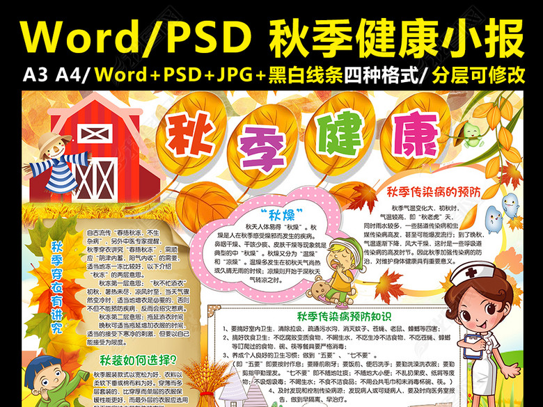 秋季健康小报预防秋季传染病手抄报电子小报图