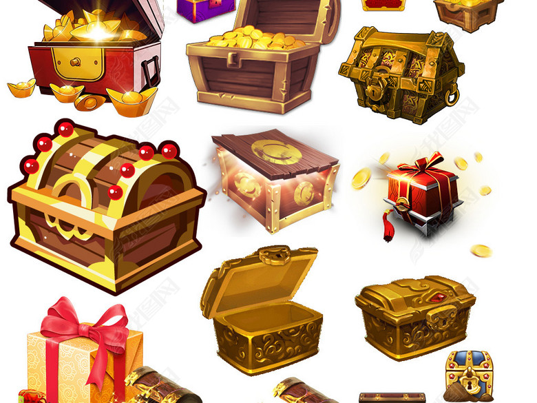 卡通游戏宝箱盒子网游宝藏宝箱宝盒金币钻石图