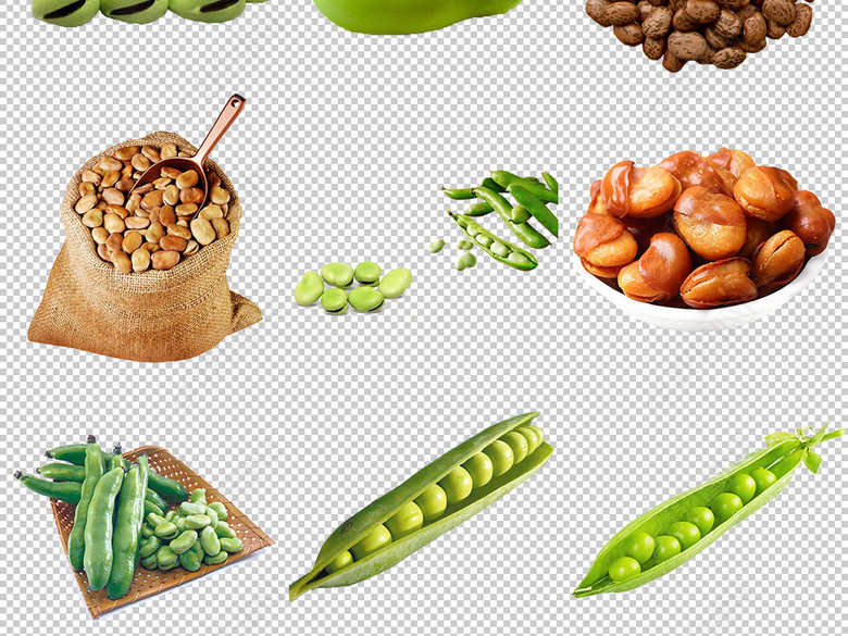 各种豆类蔬菜毛豆蚕豆豌豆黄豆png素材图片下