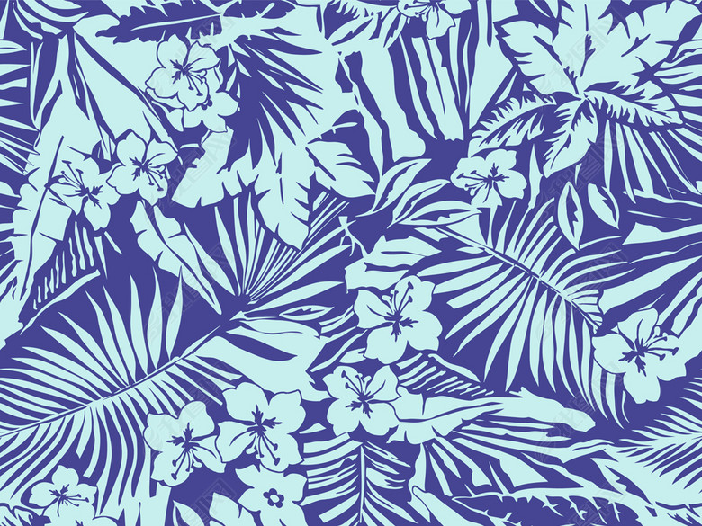 2018春夏女装印花热带风情植物图案棕榈叶印