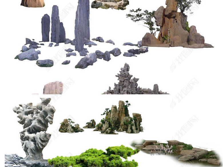 景观假山置石叠水石头SU模型图片下载skp素材