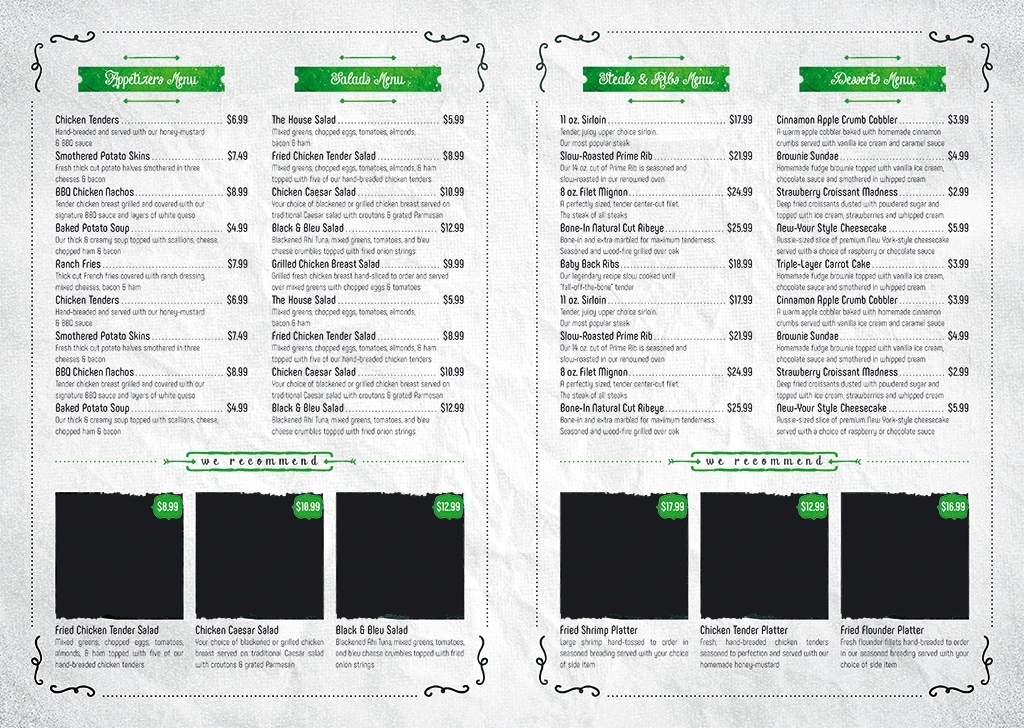 手绘文艺时尚高端美式餐饮价目表PSD模板