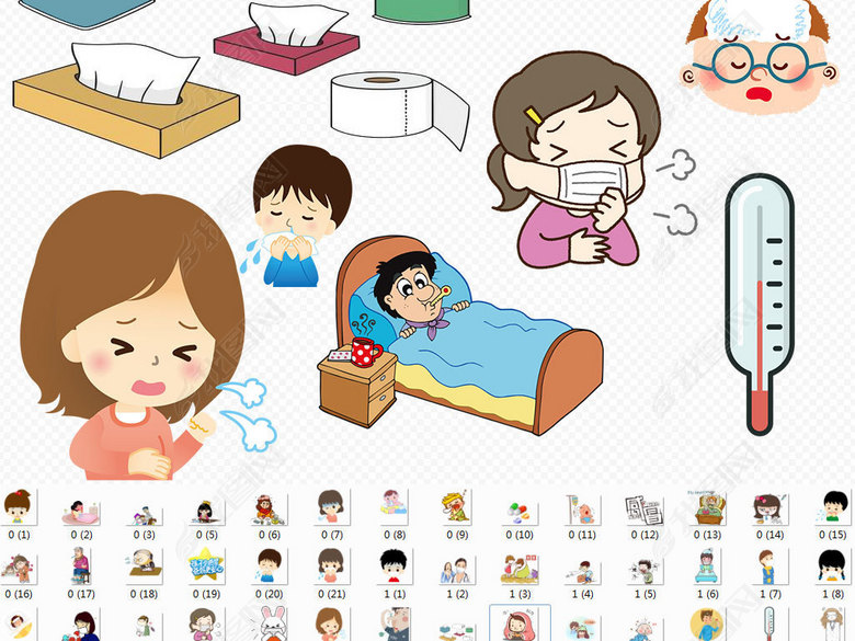 卡通小孩发热感冒PNG素材图片下载png素材-