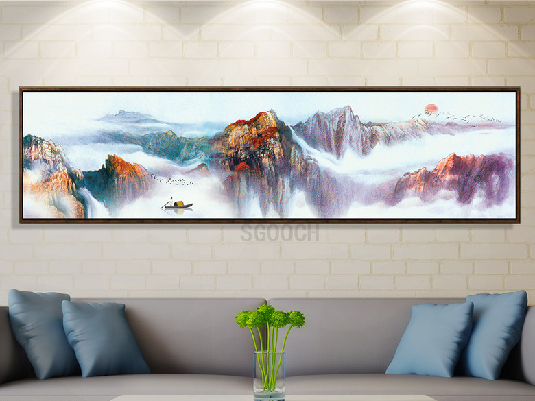 新中式现代抽象山水艺术油画装饰画床头画(图