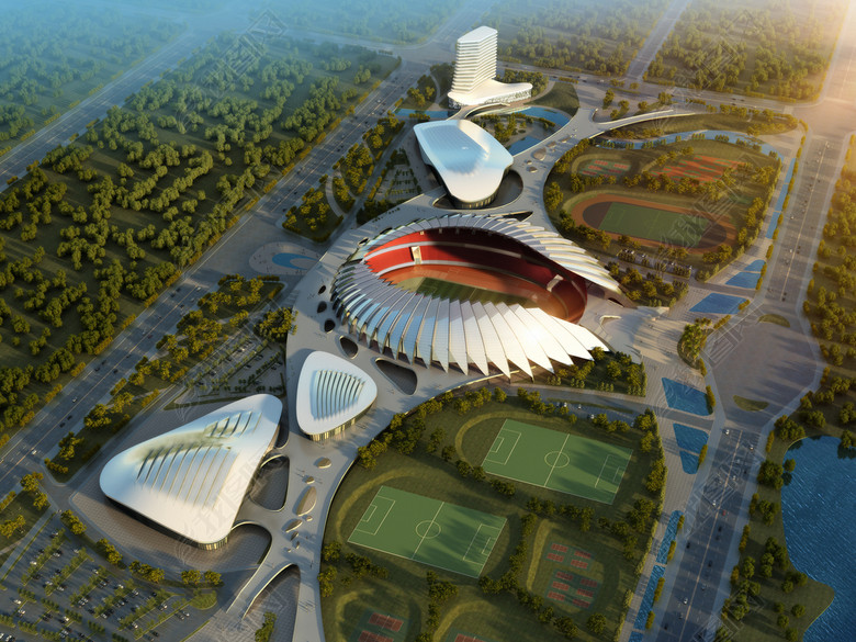 体育场足球场公园游泳馆鸟瞰3d模型素材图片