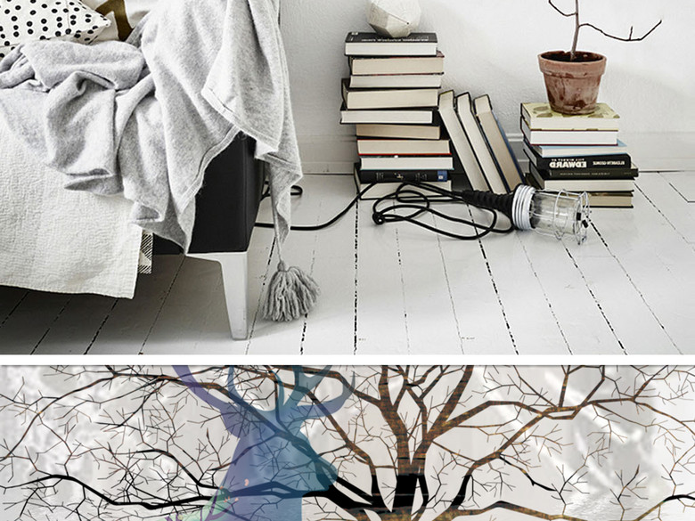 简约大气北欧三联麋鹿装饰画抽象手绘(图片编