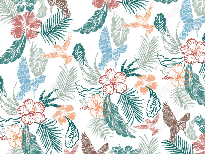 热带植物印花图案布匹印花服装印花图片下载素