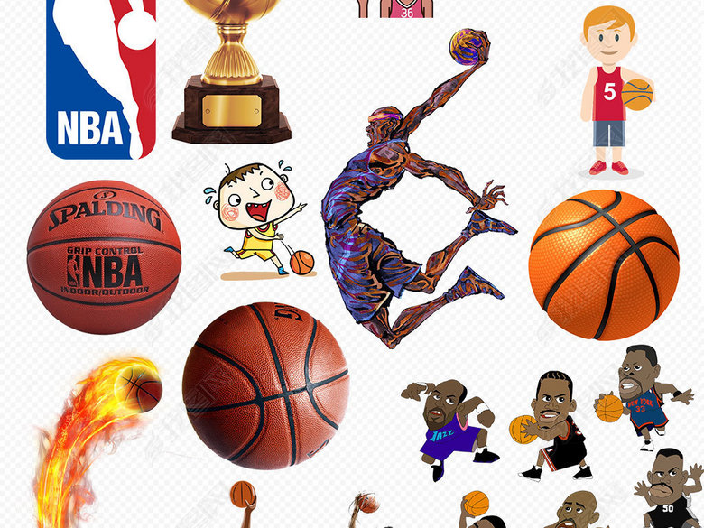 校园运动会卡通足球篮球PNG免扣素材图片下