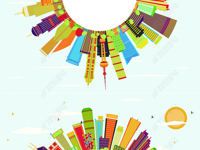 扁平化世界著名旅游城市建筑地标矢量图图片下