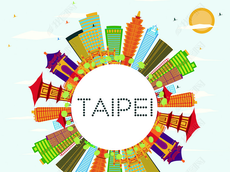 扁平化世界著名旅游城市建筑地标矢量图图片下