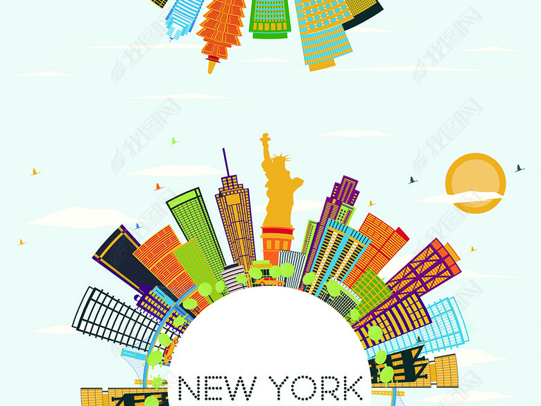 扁平化世界著名旅游城市建筑地标矢量图图片下