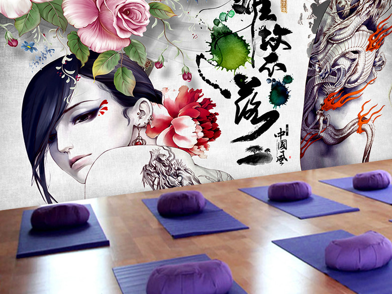 中国风难攻不落纹身店理发店背景墙(图片编号