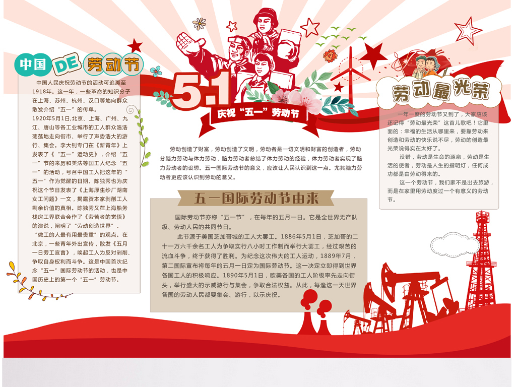 中小学生五一劳动节小报电子抄报模板
