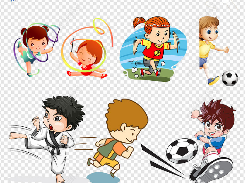 卡通运动儿童小学生踢足球打篮球跳绳素材图片