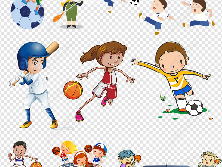 卡通运动儿童小学生踢足球打篮球跳绳素材图片