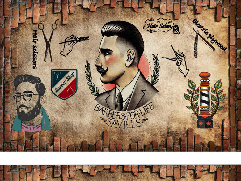 复古怀旧发型师理发店背景墙(图片编号:17020