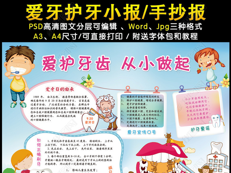 爱牙日小报爱牙护牙手抄报电子小报内容图片下