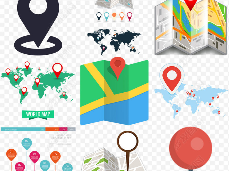 地理位置坐标地图定位图标定位小标导航素材图