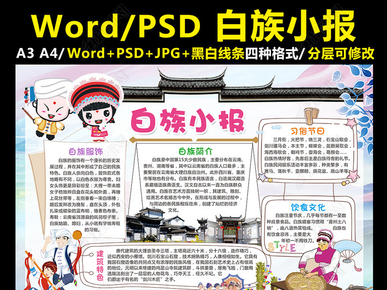 白族小报56个民族手抄报少数民族电子小报图