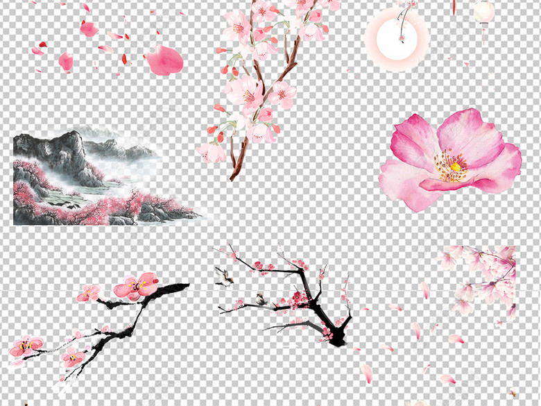 浪漫粉红色桃花梅花樱花花朵图片PNG素材图