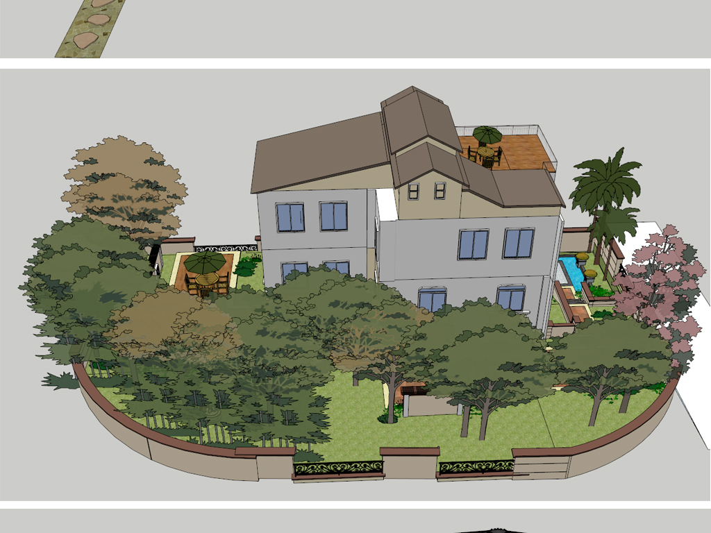 66个别墅花园景观小园林SU模型图库
