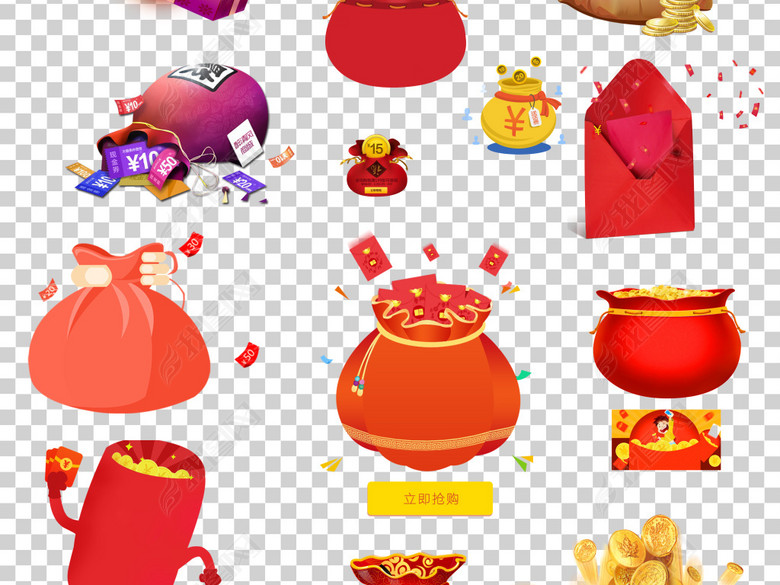 红包福利幸运福袋好运连连金钱福袋免扣素材图