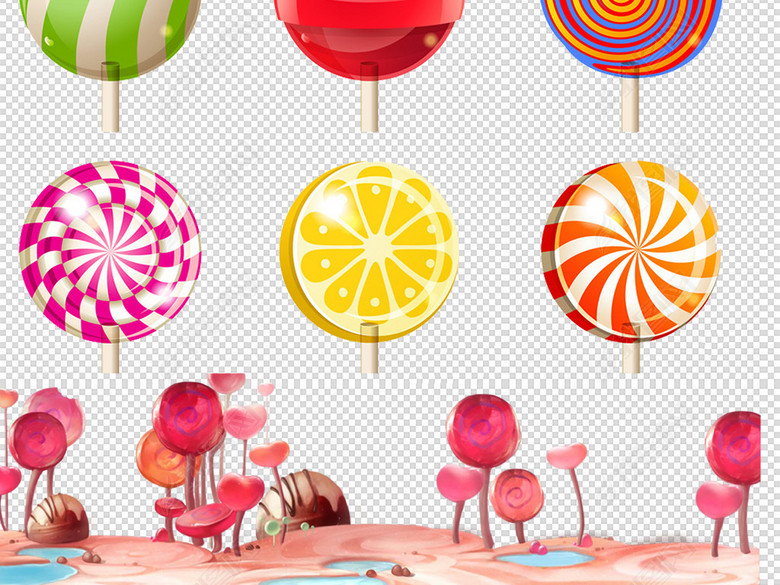 卡通彩虹糖波板糖糖果七彩棒棒糖免抠png图片