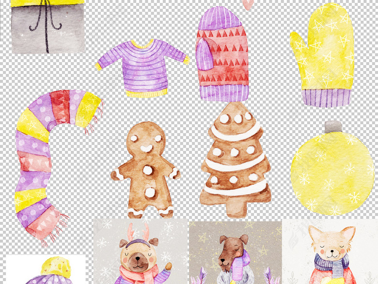 手绘彩绘水彩画小熊宝宝免扣PNG素材图片下