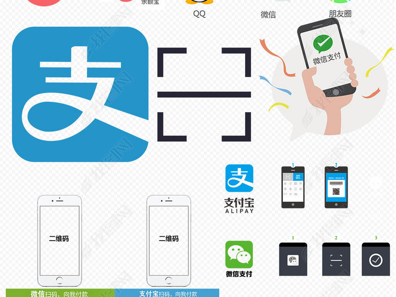 支付宝支付微信支付标志扫一扫二维码模板图片