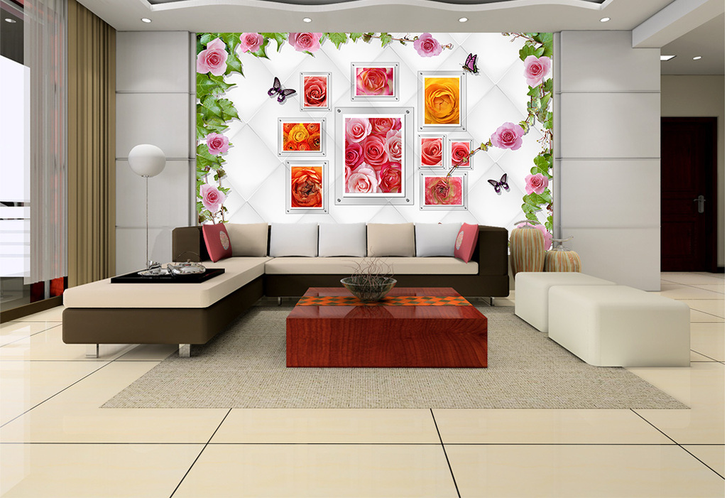 浪漫玫瑰花照片墙客厅婚房背景墙装饰画