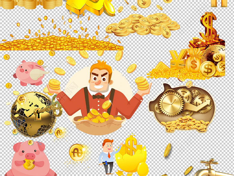 货币金条金币钱包硬币金子元宝素材png图片下