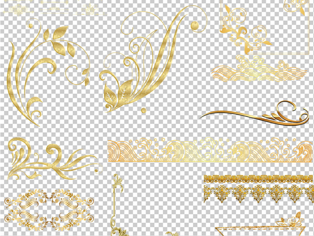 高档金色欧式花边花纹底纹边框png透明背景免扣素材
