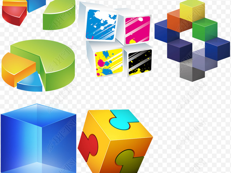 创意三维几何立体拼接免抠图形png素材图片下