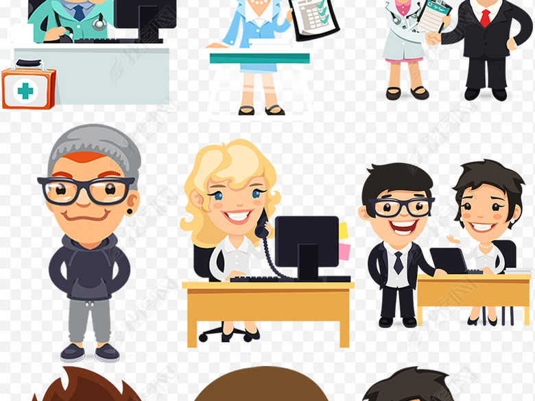 卡通外企国企公司员工主管职员教师形象免抠图