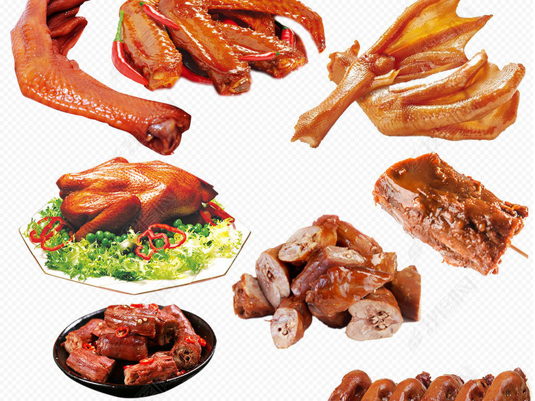 绝味周黑鸭鸭脖噜肉卤水鸭鸭舌PNG元素图片