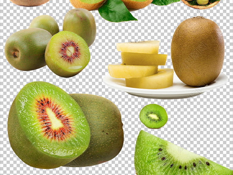 美味红心黄心猕猴桃PNG透明背景免扣素材图